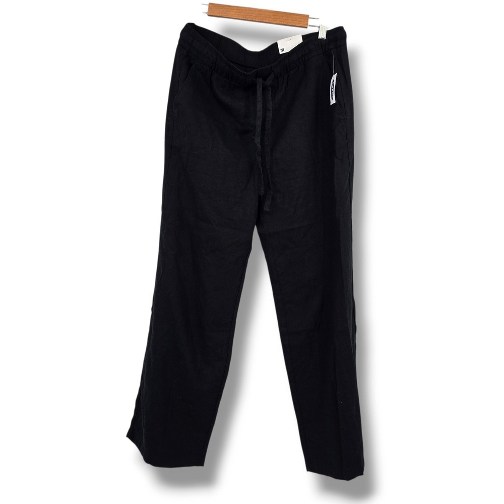 New Old Navy Womens Black Linen Blend Relaxed Straight Leg Pants Size Medium